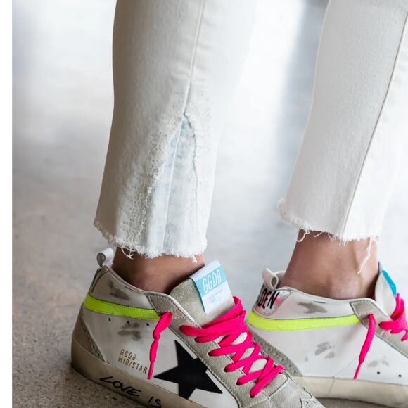 MOUSSY Burnside Distressed Raw Hem Low Rise Skinny Jeans White Size 24 - Picture 4 of 9